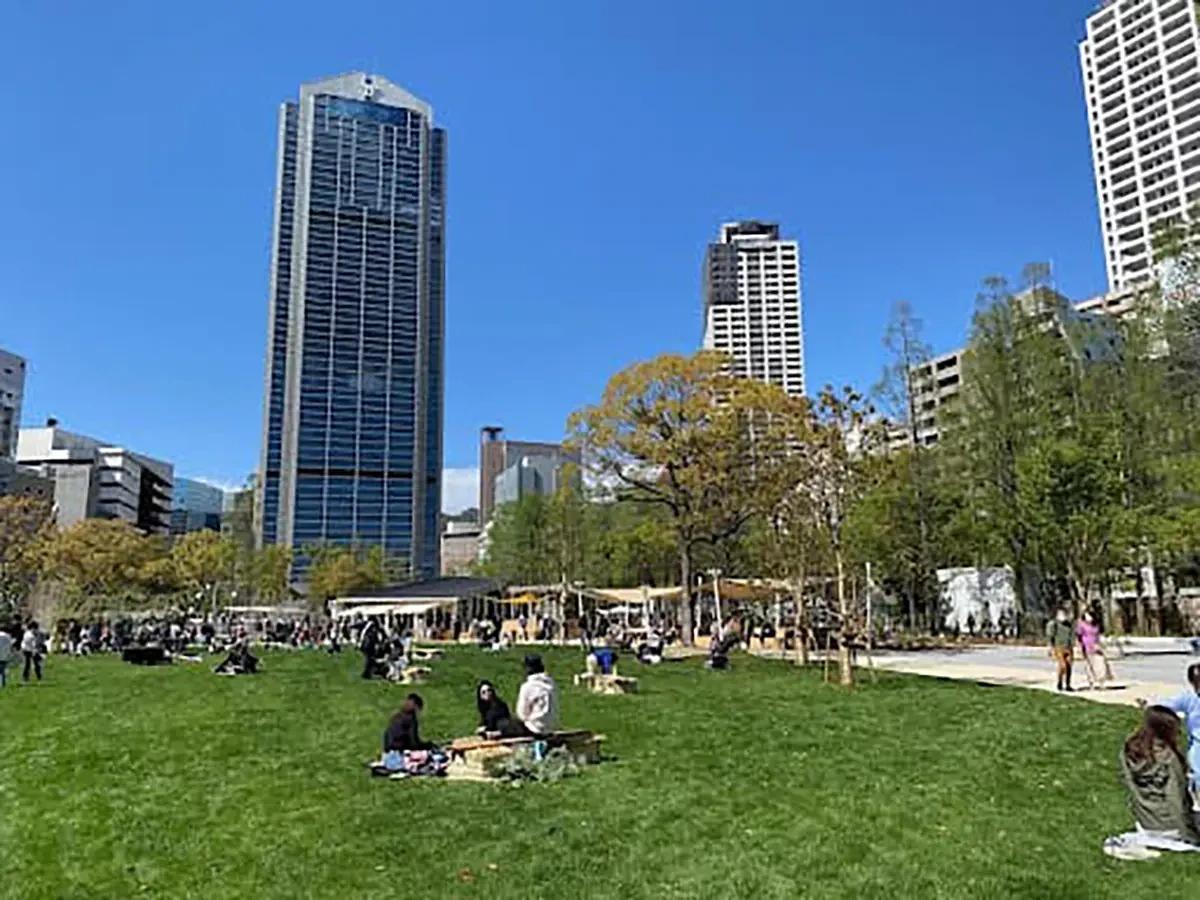 東遊園地の芝生広場から北側園地を望む